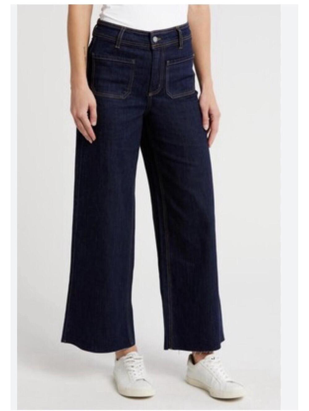 Oat New York Dark Indigo Wide-Leg Jeans with Front Patch Pockets
